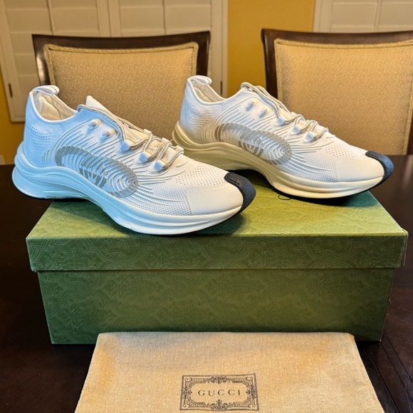 New Authentic Gucci Run GG Logo Sneakers Shoes White Gray UK 13 / US 13.5 - Picture 1 of 13